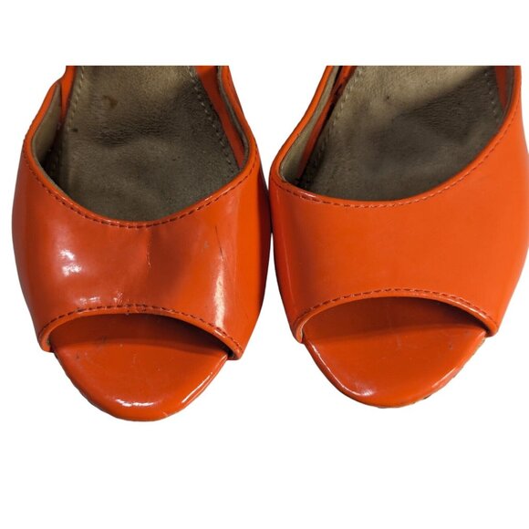 Unlisted by Kenneth Cole Orange Pink Strappy Women's 6.5 Basket Weave Wedge - Picture 5 of 8